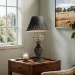 Distressed Black Finish Metal Table Lamp, Classic Vase Shape, Floral Decorative Table Lamp - Ideal for Rustic, Shabby Chic or Antique Decor - Image 2