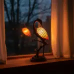 Tiffany Style Crane Bird Table Lamp, Stained Glass, Resin Base, Vintage Ambient Home Lighting - Image 3