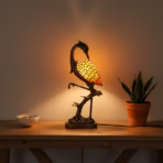 Tiffany Style Crane Bird Table Lamp, Stained Glass, Resin Base, Vintage Ambient Home Lighting - Image 2