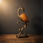 Tiffany Style Crane Bird Table Lamp, Stained Glass, Resin Base, Vintage Ambient Home Lighting - Image 4