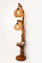 55 Inch Handmade Rustic Wooden Floor Lamp with Rope, Boho Standing Lighting - Image 2