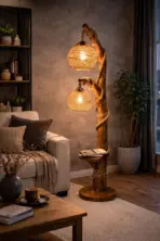 55 Inch Handmade Rustic Wooden Floor Lamp with Rope, Boho Standing Lighting - Image 3
